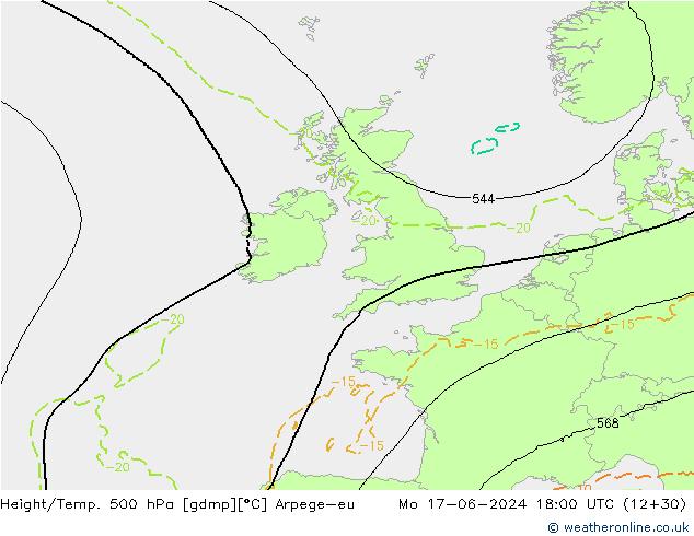 Height/Temp. 500 hPa Arpege-eu lun 17.06.2024 18 UTC