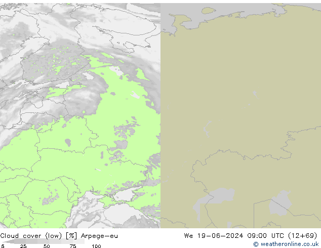 Bewolking (Laag) Arpege-eu wo 19.06.2024 09 UTC