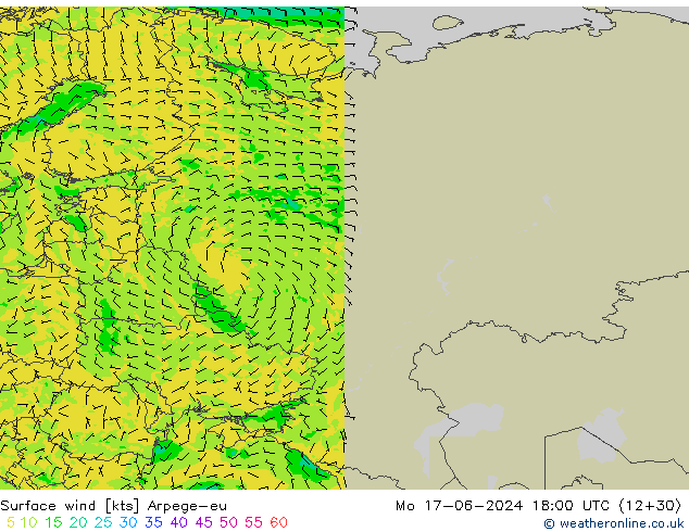 Wind 10 m Arpege-eu ma 17.06.2024 18 UTC