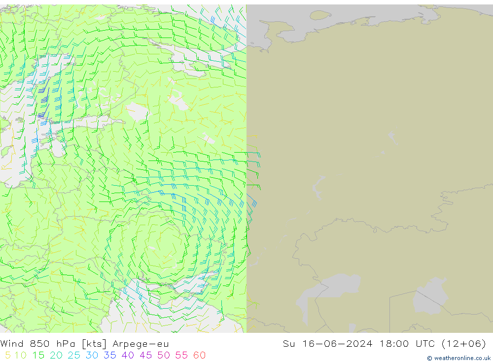 Viento 850 hPa Arpege-eu dom 16.06.2024 18 UTC