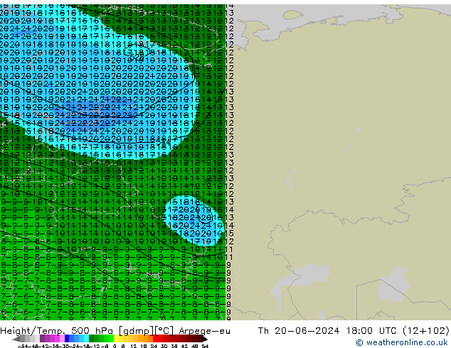 Height/Temp. 500 hPa Arpege-eu Th 20.06.2024 18 UTC