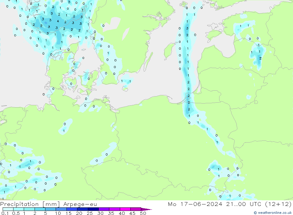 Precipitazione Arpege-eu lun 17.06.2024 00 UTC