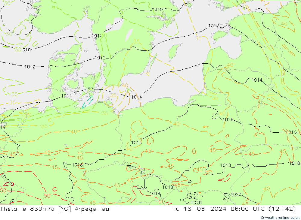 Theta-e 850hPa Arpege-eu  18.06.2024 06 UTC