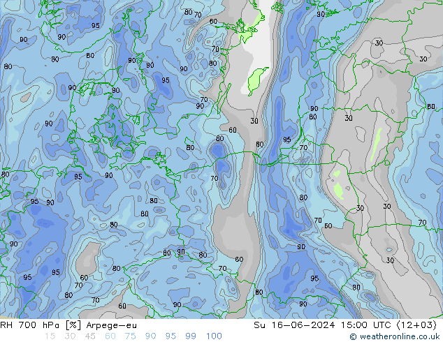 Humidité rel. 700 hPa Arpege-eu dim 16.06.2024 15 UTC