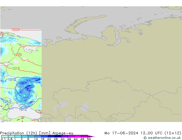 Precipitation (12h) Arpege-eu Mo 17.06.2024 00 UTC
