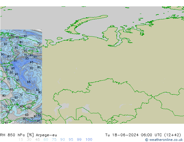 RH 850 hPa Arpege-eu  18.06.2024 06 UTC