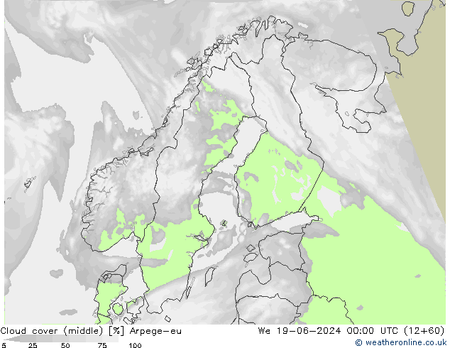 oblačnosti uprostřed Arpege-eu St 19.06.2024 00 UTC