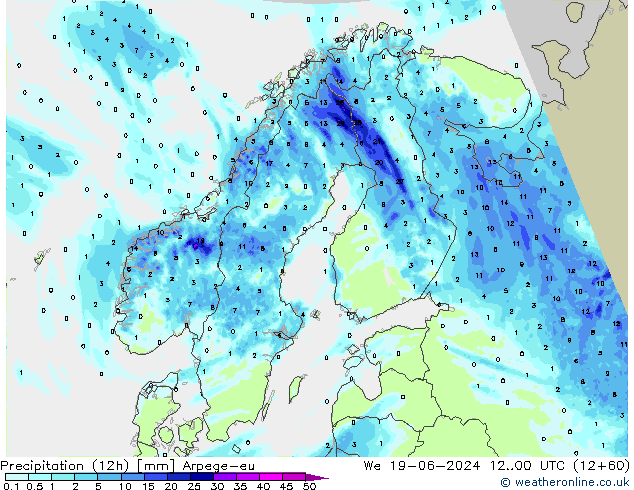 Precipitation (12h) Arpege-eu We 19.06.2024 00 UTC