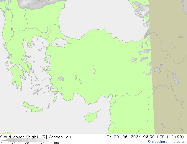 Cloud cover (high) Arpege-eu Th 20.06.2024 06 UTC