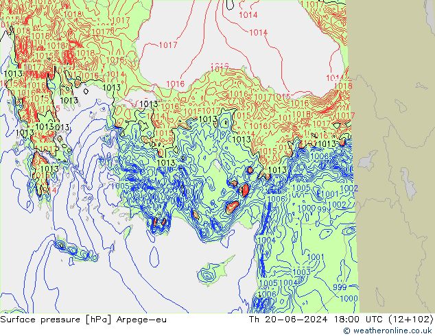 приземное давление Arpege-eu чт 20.06.2024 18 UTC