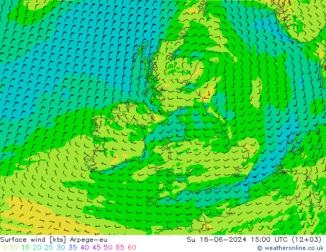 Surface wind Arpege-eu Ne 16.06.2024 15 UTC
