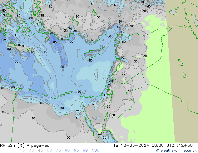 Humidité rel. 2m Arpege-eu mar 18.06.2024 00 UTC