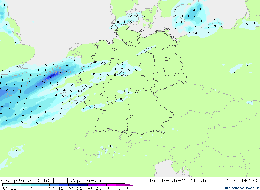 Yağış (6h) Arpege-eu Sa 18.06.2024 12 UTC