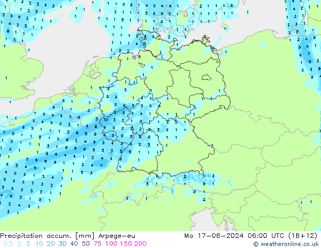 Precipitation accum. Arpege-eu 星期一 17.06.2024 06 UTC