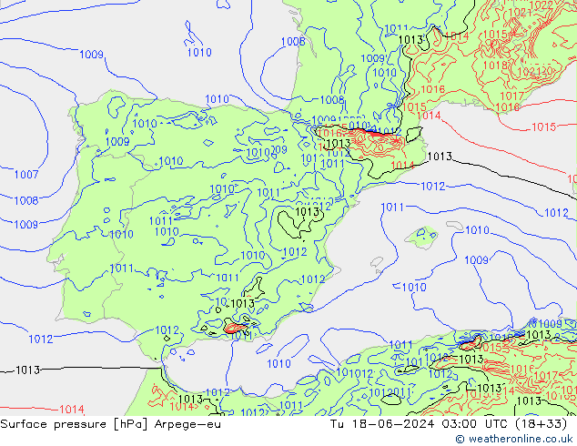 Presión superficial Arpege-eu mar 18.06.2024 03 UTC