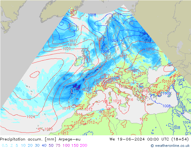 Precipitation accum. Arpege-eu We 19.06.2024 00 UTC