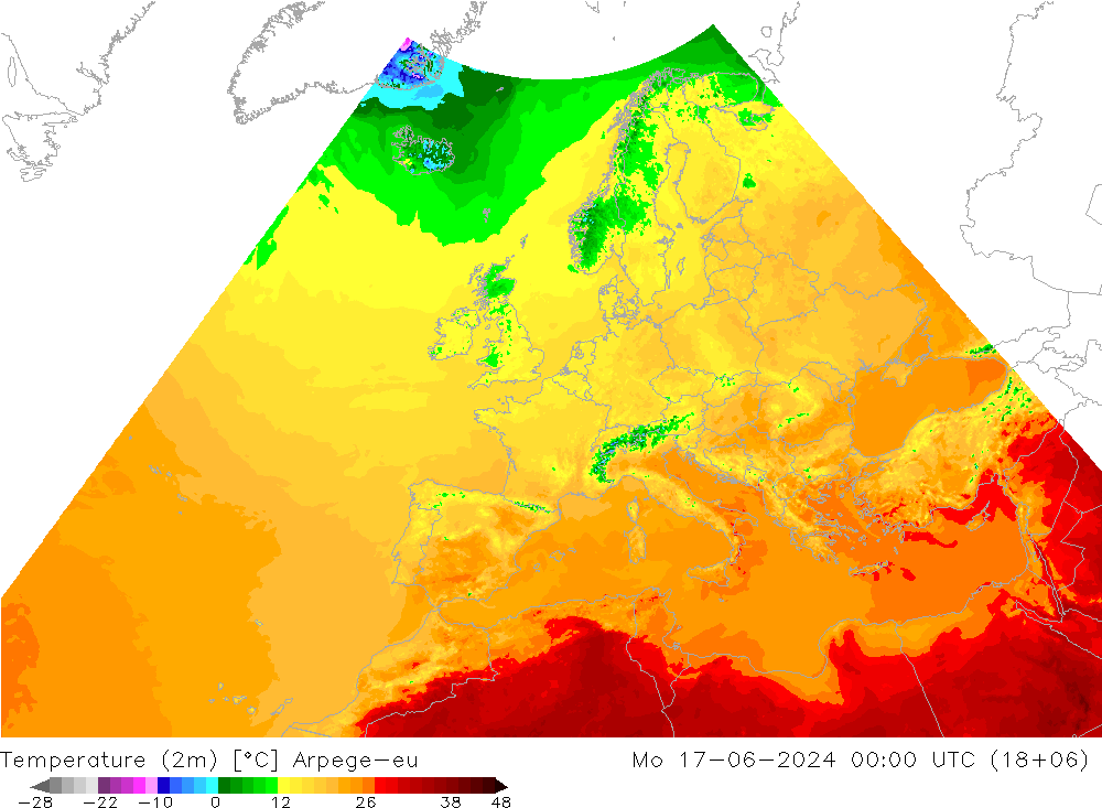 température (2m) Arpege-eu lun 17.06.2024 00 UTC