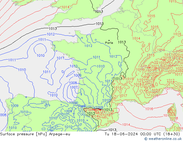 Pressione al suolo Arpege-eu mar 18.06.2024 00 UTC