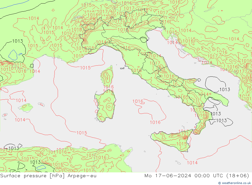 Atmosférický tlak Arpege-eu Po 17.06.2024 00 UTC