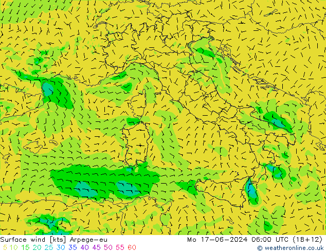 Surface wind Arpege-eu Mo 17.06.2024 06 UTC