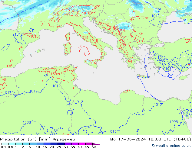 осадки (6h) Arpege-eu пн 17.06.2024 00 UTC