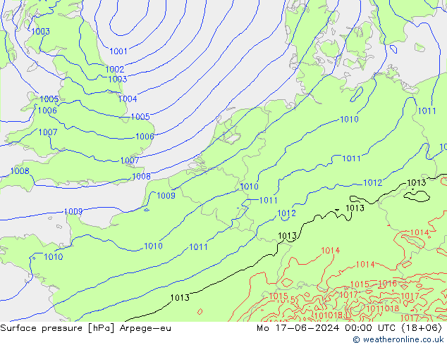 地面气压 Arpege-eu 星期一 17.06.2024 00 UTC