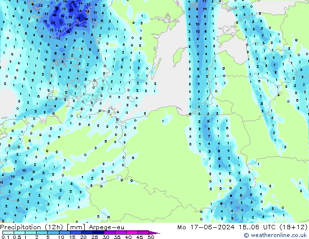 Precipitation (12h) Arpege-eu Mo 17.06.2024 06 UTC