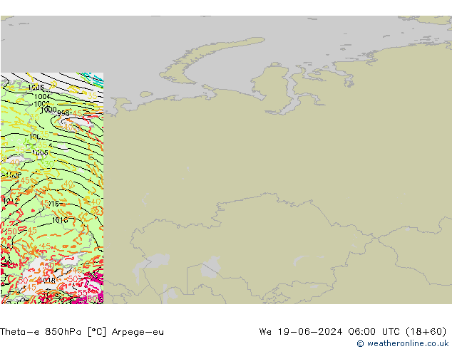 Theta-e 850hPa Arpege-eu mer 19.06.2024 06 UTC