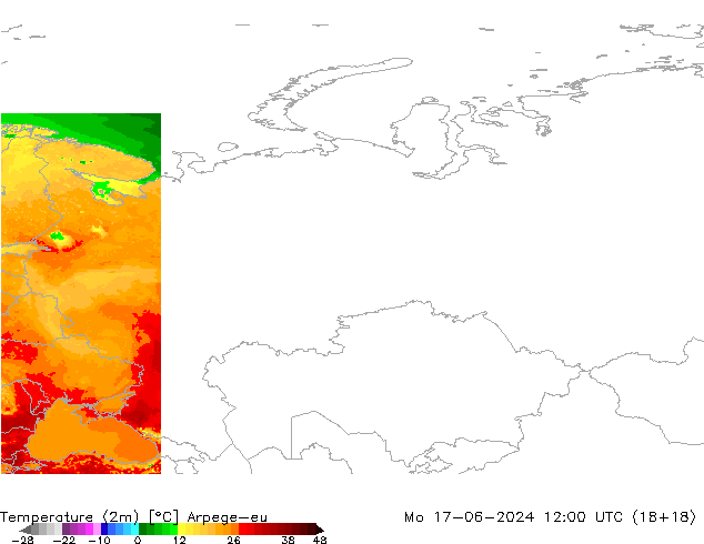карта температуры Arpege-eu пн 17.06.2024 12 UTC