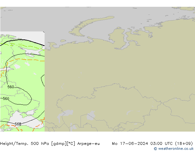 Height/Temp. 500 гПа Arpege-eu пн 17.06.2024 03 UTC