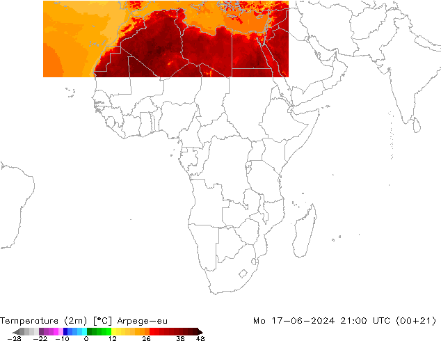 карта температуры Arpege-eu пн 17.06.2024 21 UTC