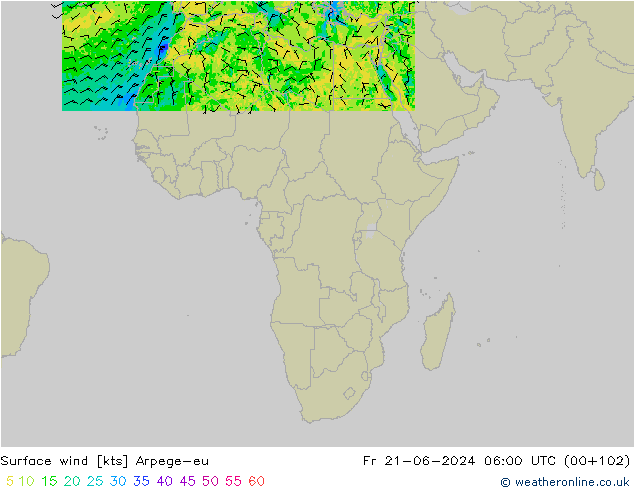 Surface wind Arpege-eu Fr 21.06.2024 06 UTC