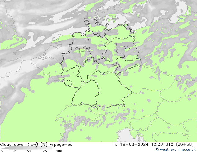 Bewolking (Laag) Arpege-eu di 18.06.2024 12 UTC