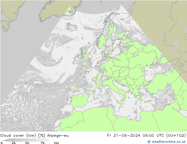 Bewolking (Laag) Arpege-eu vr 21.06.2024 06 UTC