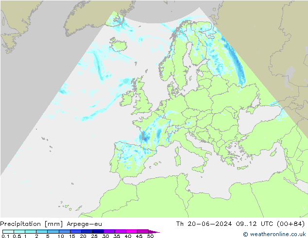 Niederschlag Arpege-eu Do 20.06.2024 12 UTC