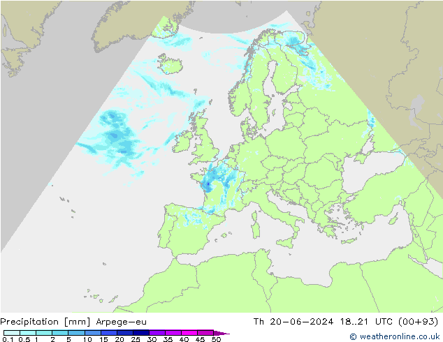 Niederschlag Arpege-eu Do 20.06.2024 21 UTC