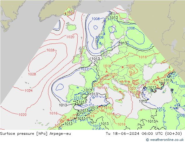 Pressione al suolo Arpege-eu mar 18.06.2024 06 UTC
