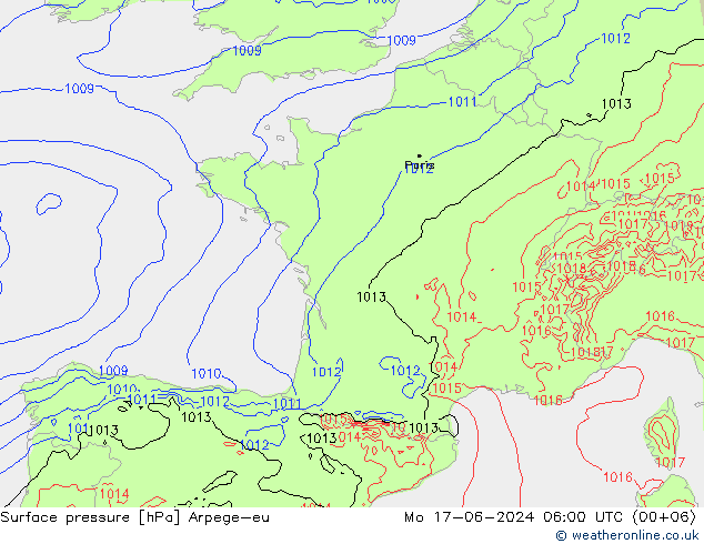 приземное давление Arpege-eu пн 17.06.2024 06 UTC