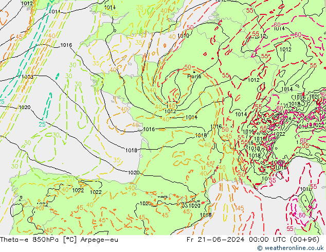 Theta-e 850hPa Arpege-eu pt. 21.06.2024 00 UTC