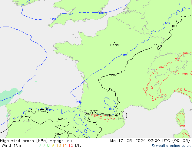 High wind areas Arpege-eu lun 17.06.2024 03 UTC