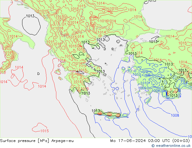 приземное давление Arpege-eu пн 17.06.2024 03 UTC