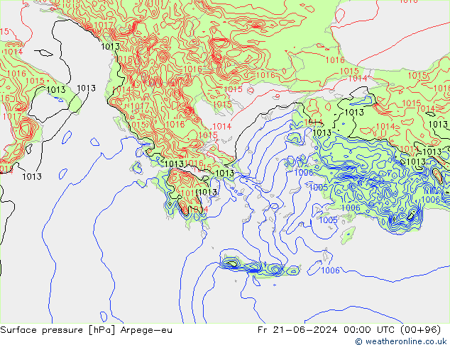Atmosférický tlak Arpege-eu Pá 21.06.2024 00 UTC