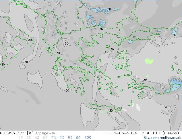 Humidité rel. 925 hPa Arpege-eu mar 18.06.2024 12 UTC