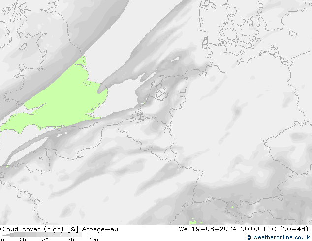 Cloud cover (high) Arpege-eu We 19.06.2024 00 UTC