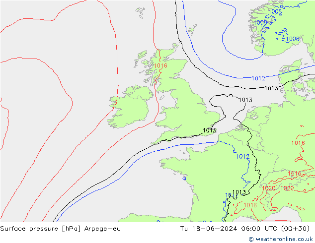 Atmosférický tlak Arpege-eu Út 18.06.2024 06 UTC