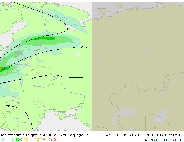 Jet stream/Height 300 hPa Arpege-eu St 19.06.2024 12 UTC