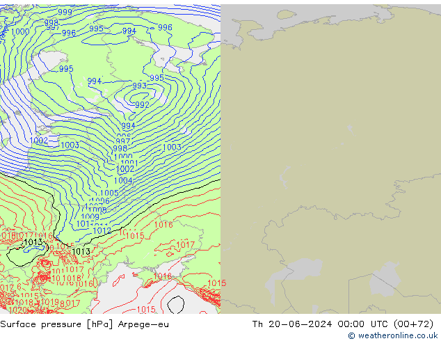 Surface pressure Arpege-eu Th 20.06.2024 00 UTC
