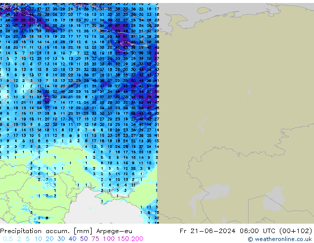 Precipitation accum. Arpege-eu pt. 21.06.2024 06 UTC