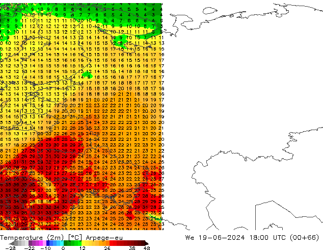 Temperature (2m) Arpege-eu We 19.06.2024 18 UTC