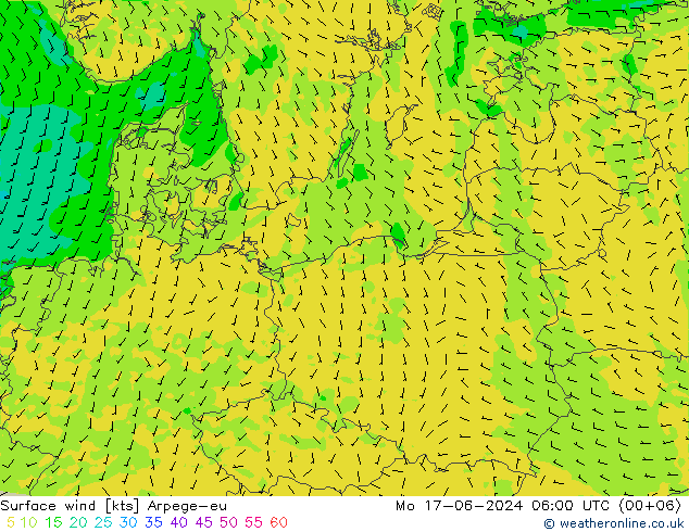 Surface wind Arpege-eu Po 17.06.2024 06 UTC
